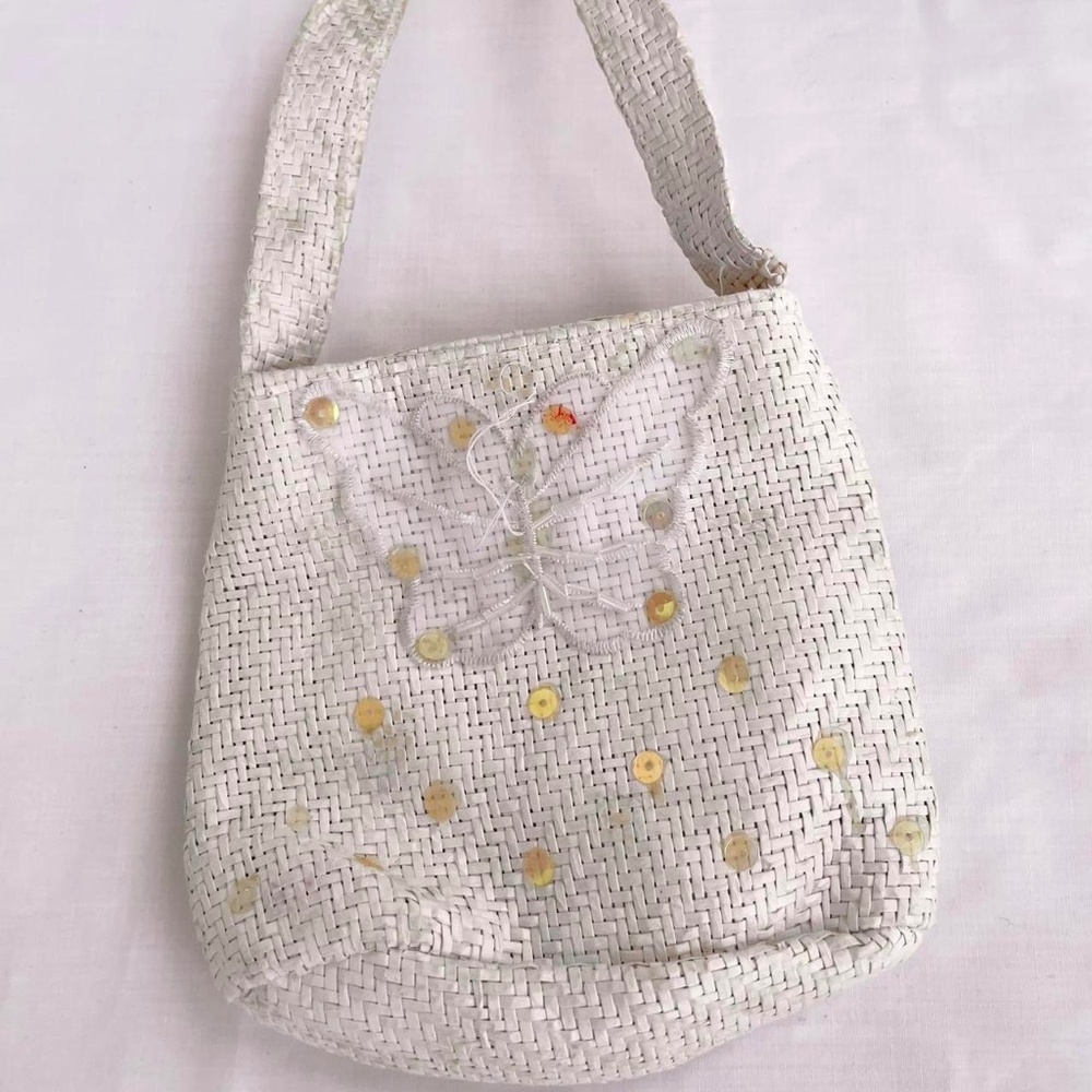 vintage crochet sequin butterfly wristlet purse